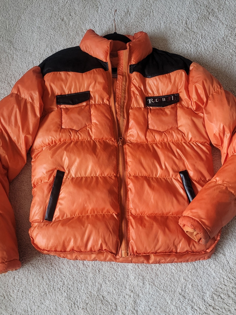 Rich & Fly Orange Bubble Puffer Jacket | Men’s Medium Streetwear Coat
